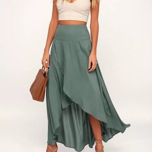 Lulus Ambrosio Dark Sage Green High-Low Maxi Skirt